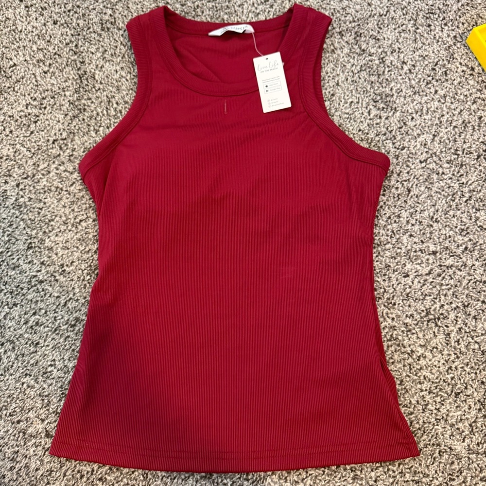 Cupshe Womens Ribbed High Neck Tank Top Burgundy Red Padded Shelf Bra